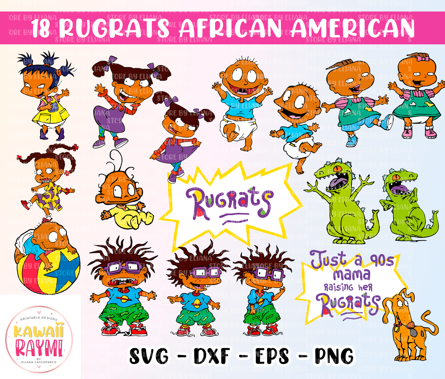 Rugrats American African bundle SVG- Rugrats clipart, just a 90s mama raising her rugrats, cricut svg, PNG-SVG-