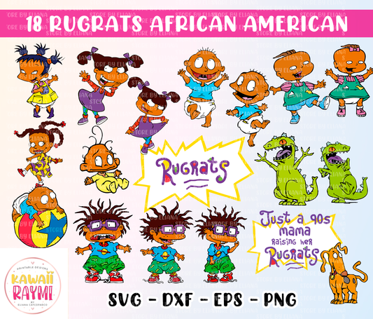 Rugrats American African bundle SVG- Rugrats clipart, just a 90s mama raising her rugrats, cricut svg, PNG-SVG-