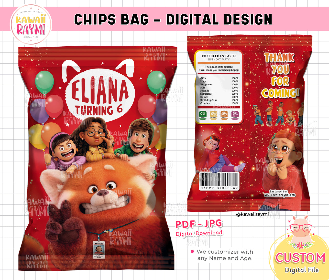 Turning red chips bag printable, turning red birthday party, supplies ...