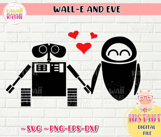Wall-e and Eve-SVG-PNG -Love-Cricut-Instant Download