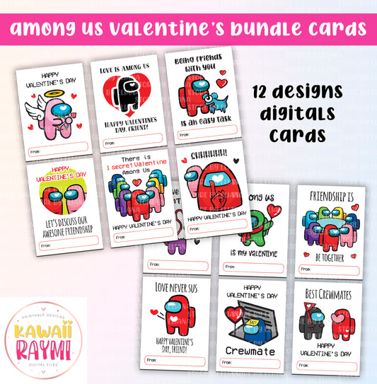 Entre nosotros tarjetas de San Valentín para niños imprimibles, entre nosotros tarjetas de paquete, día de San Valentín