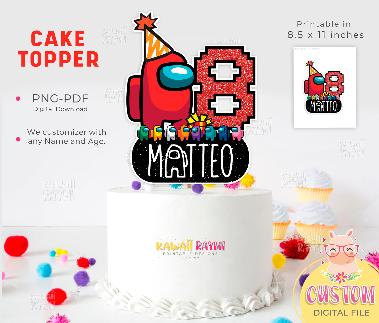 AMONG US custom cake topper Digital file, GAMER among us