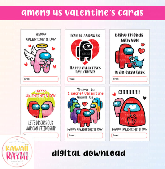 Among Us tarjetas de san valentín para niños imprimibles #1, Among us cards, día de san valentín
