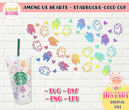 Among Us corazones - envoltura de taza de Starbucks SVG