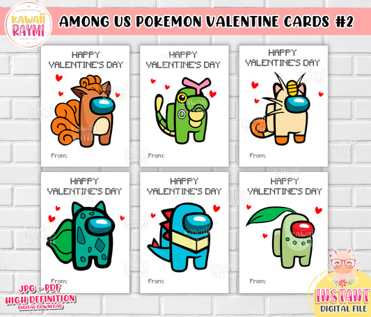 Tarjetas de San Valentín para niños | DESCARGA INSTANTE | pokemon entre nosotros, entre nosotros pokemon, San Valentín, tarjetas imprimibles de bricolaje del día de San Valentín