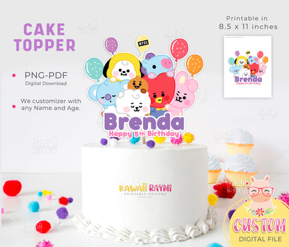 Bt21, BTS custom cake topper, kpop bt21 baby party supplies, digital file bts cake topper