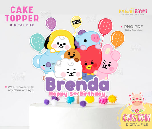 Bt21, BTS custom cake topper, kpop bt21 baby party supplies, digital file bts cake topper