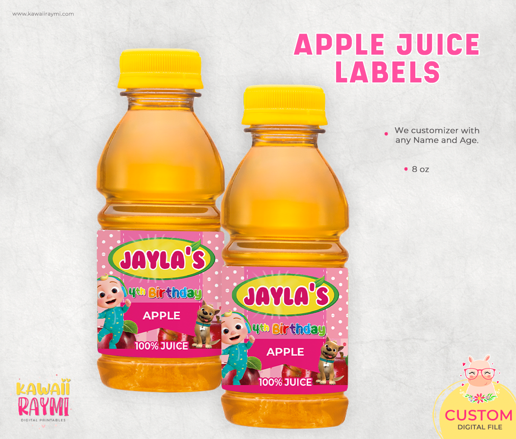 Cocomelon custom Apple Juice Label, digital design 8oz