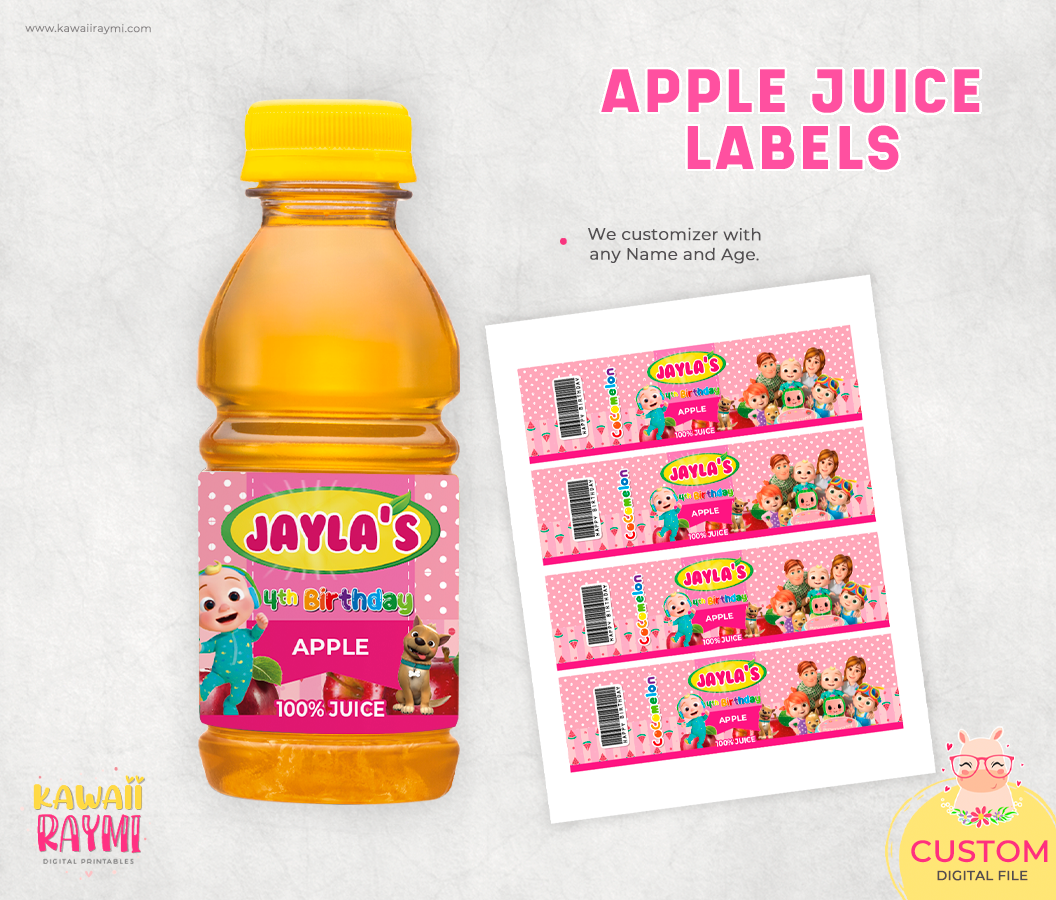 Cocomelon custom Apple Juice Label, digital design 8oz