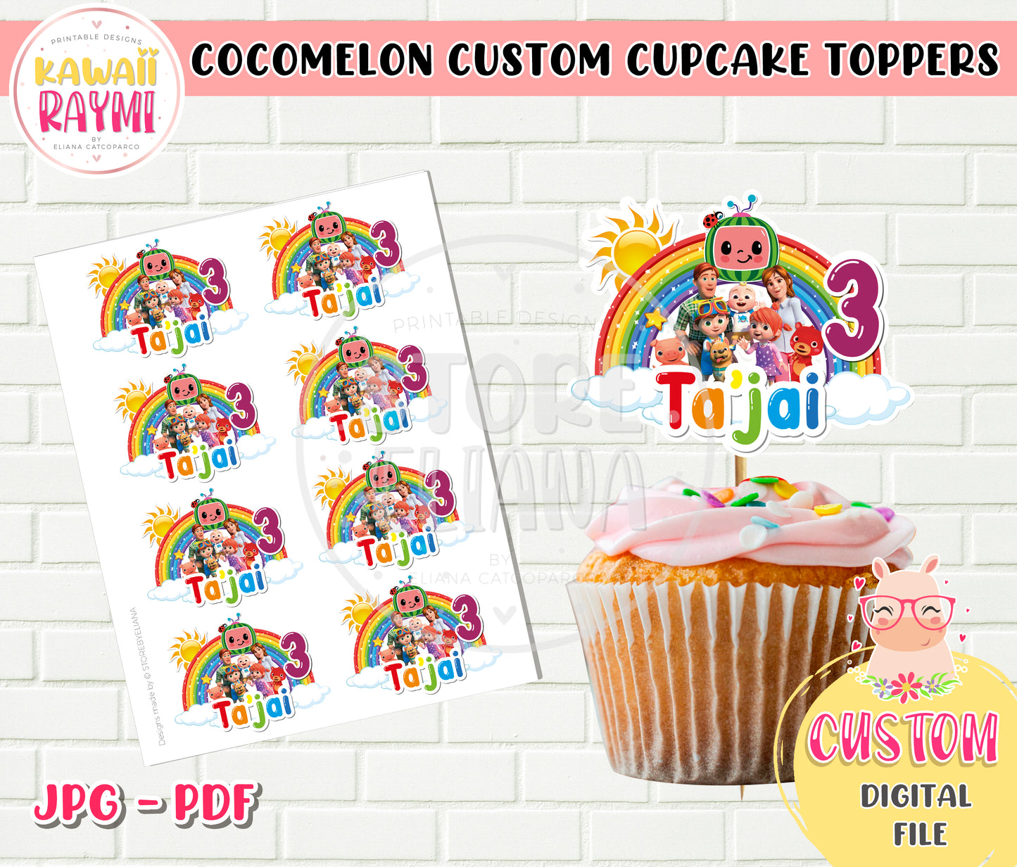 Cocomelon custom cupcake toppers, digital file, jj baby -PDF