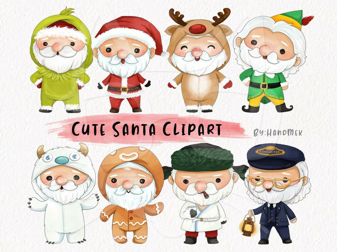 Cute santa cliparts PNG, christmas santa, instant download