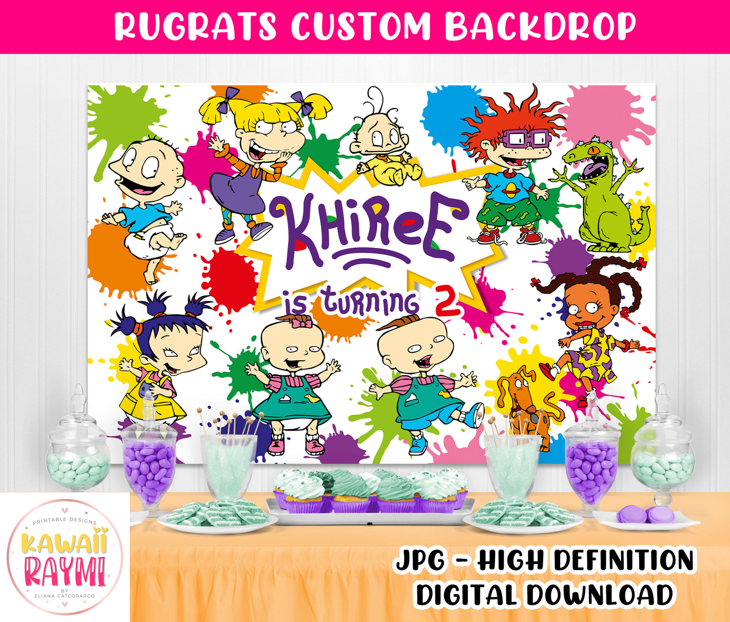 Rugrats custom backdrop, digital file, birthday party rugrats, custom backdrop rugrats