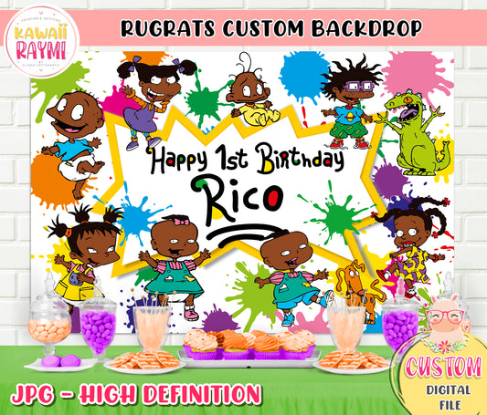 Rugrats custom backdrop, rugrats american african digital file, birthday party rugrats, custom backdrop rugrats
