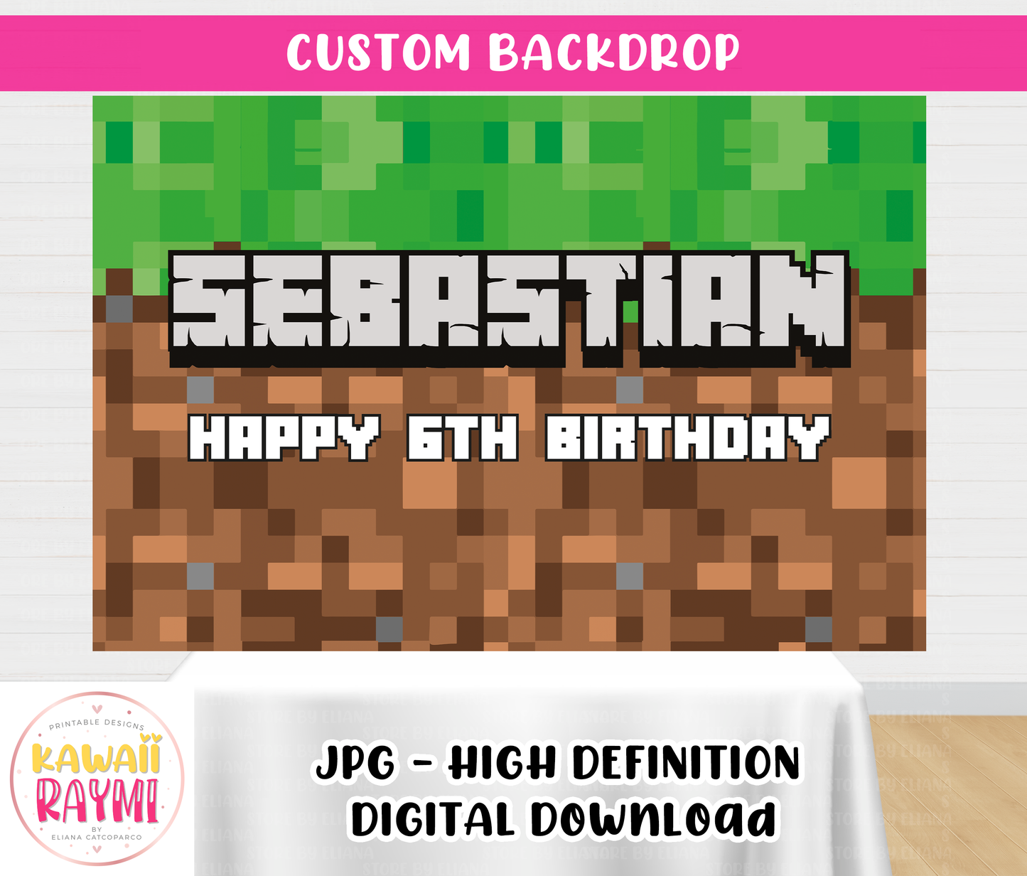Minecraft custom backdrop, digital file, minecrafter birthday party backdrop digital