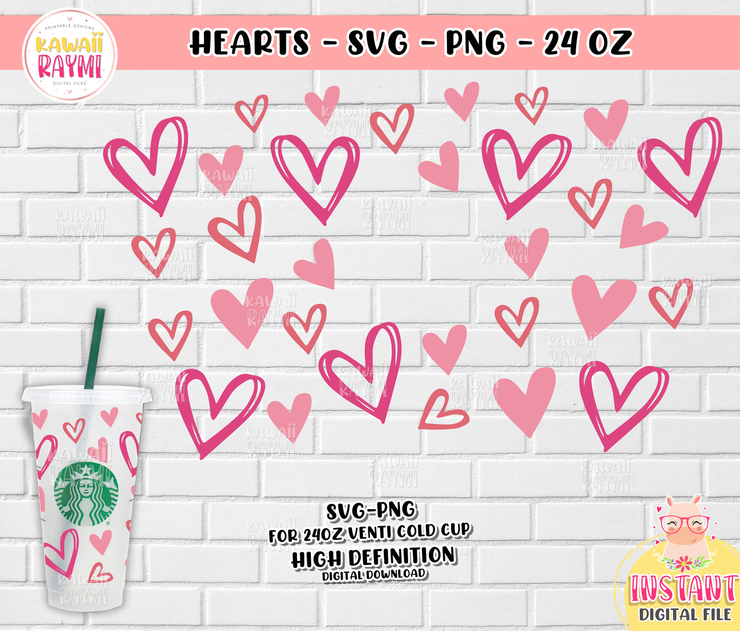Hearts Starbucks SVG COLD CUP WRAP 24 oz-Instant Digital File- hearts, valentine starbucks