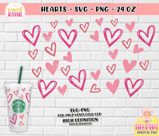 Corazones Starbucks SVG COLD CUP WRAP 24 oz-Archivo digital instantáneo- corazones, san valentín starbucks