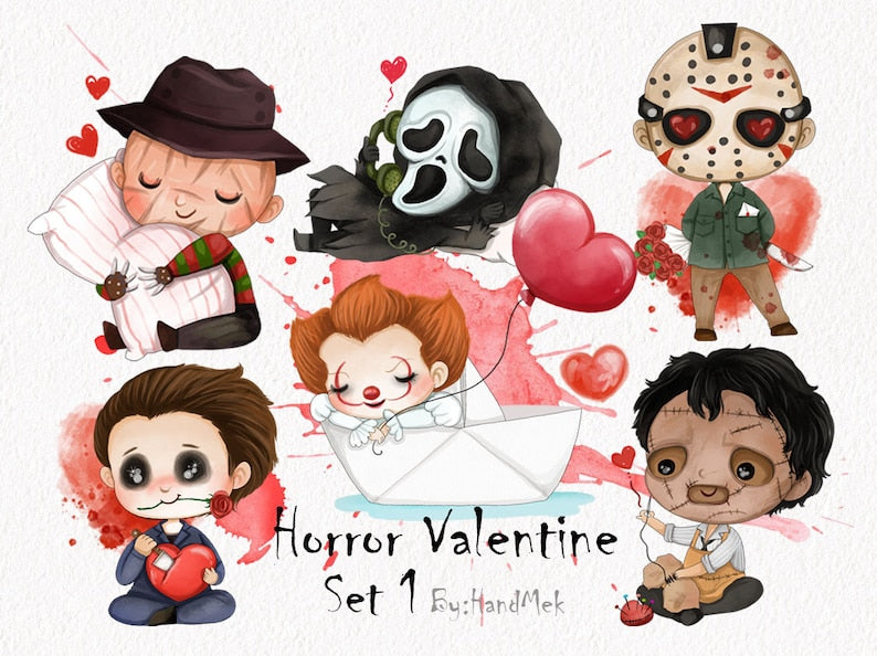 Horror Valentine set 1, cliparts, valentine halloween, instant download