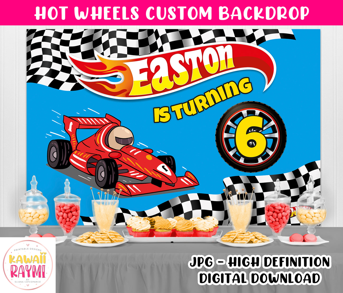 Hot wheels custom backdrop, digital file, hot wheels backdrop digital download, birthday party racing car
