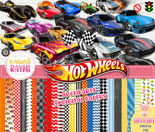 Hot Wheels cliparts, digital papers, instant download, racing cars