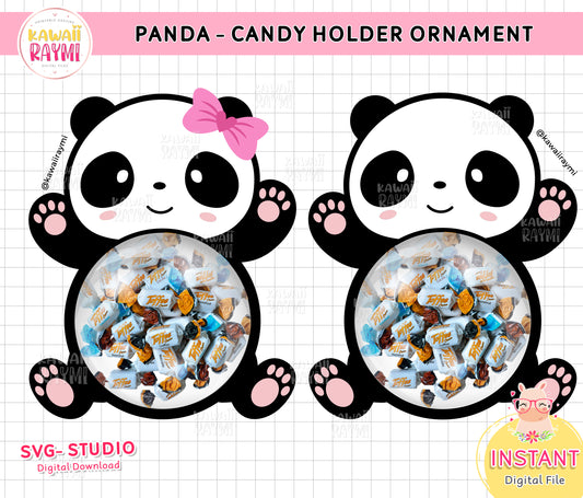Plantilla de adorno de soporte de dulces de panda, adorno de panda adorable de archivo recortado, amor de panda / panda encantador / artesanía de papel