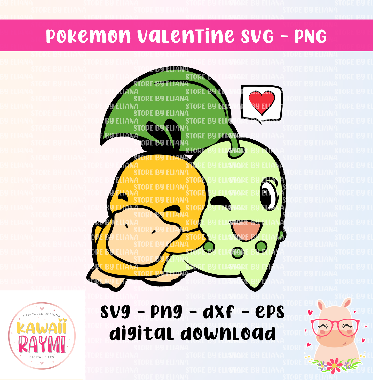 Pokemon valentine svg, Psyduck, chikorita svg, instant download