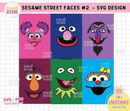 Sesame Street Characters Faces svg, png - Digital File- LAYERED, instant download