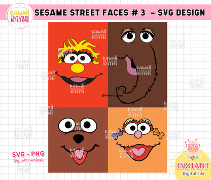 Sesame Street Characters Faces svg, png - Instant Digital File- LAYERED