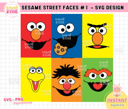 Sesame Street Characters Faces svg, png bundle - Digital File- LAYERED, instant download