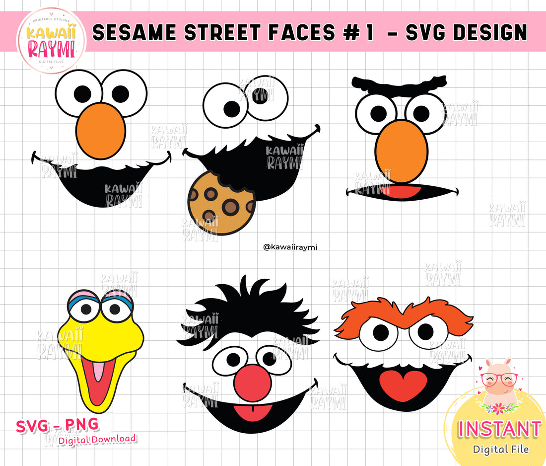 Sesame Street Characters Faces svg, png bundle - Digital File- LAYERED ...