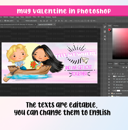 Mug templates valentine day princesses, editable