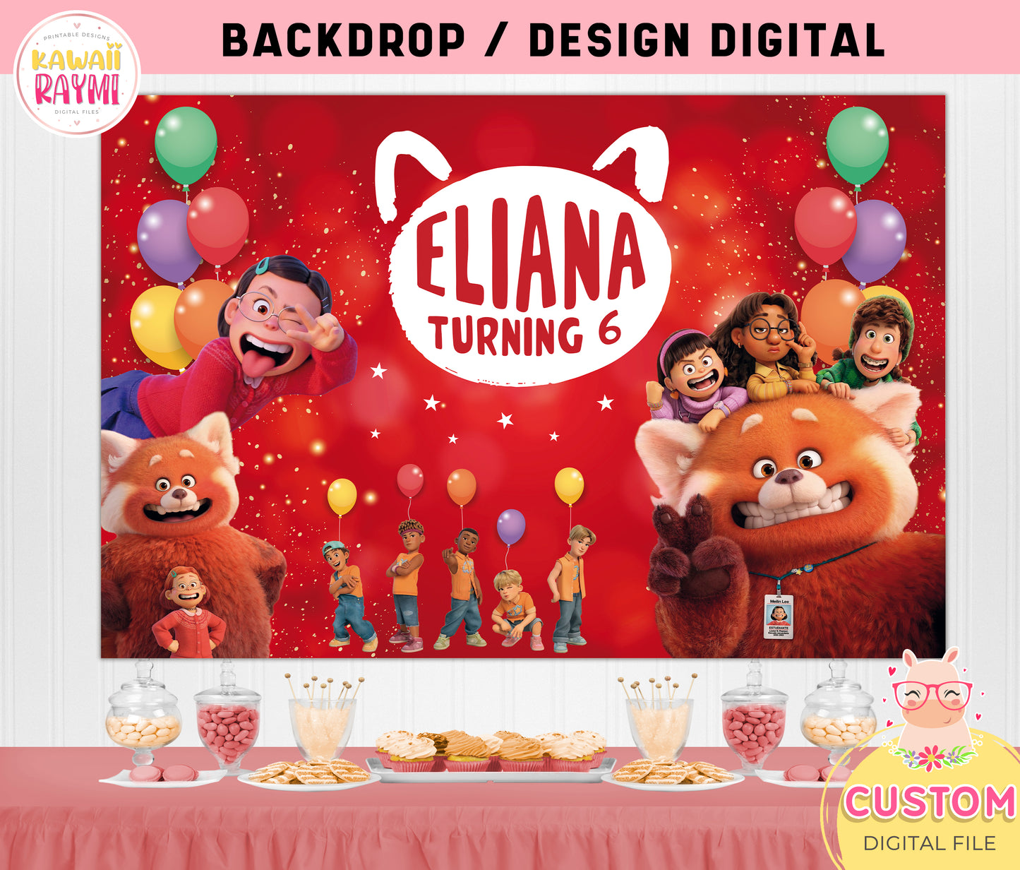 Turning red backdrop digital, turning red custom backdrop printable, digital file, turning red birthday party